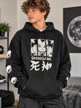 Death Note Shinigami Ryuk Wings Hoodie Graphic Black & White XL